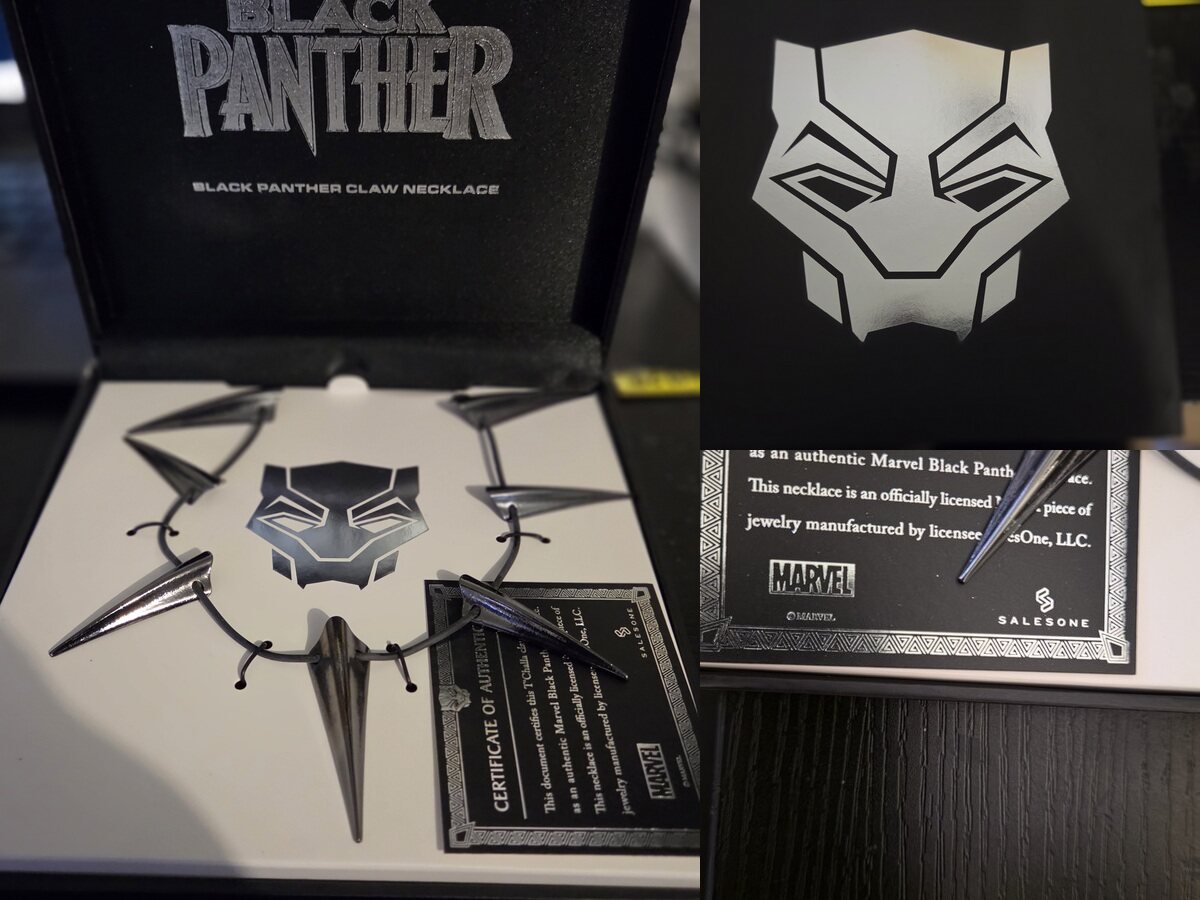Black Panther T’Challa claw necklace replica with its presentation box and certificate